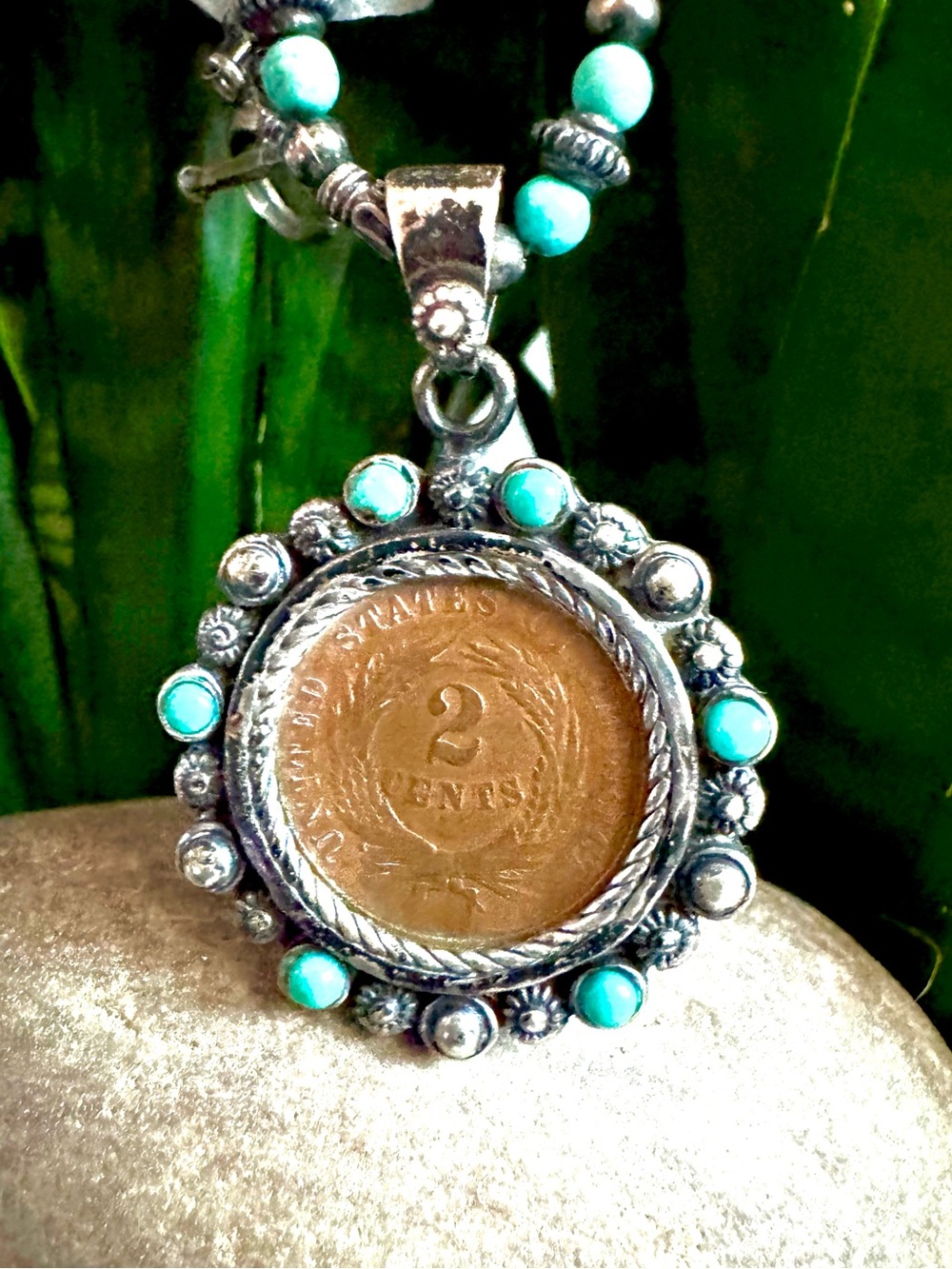 Sterling & Turquoise Coin Pendant Necklace